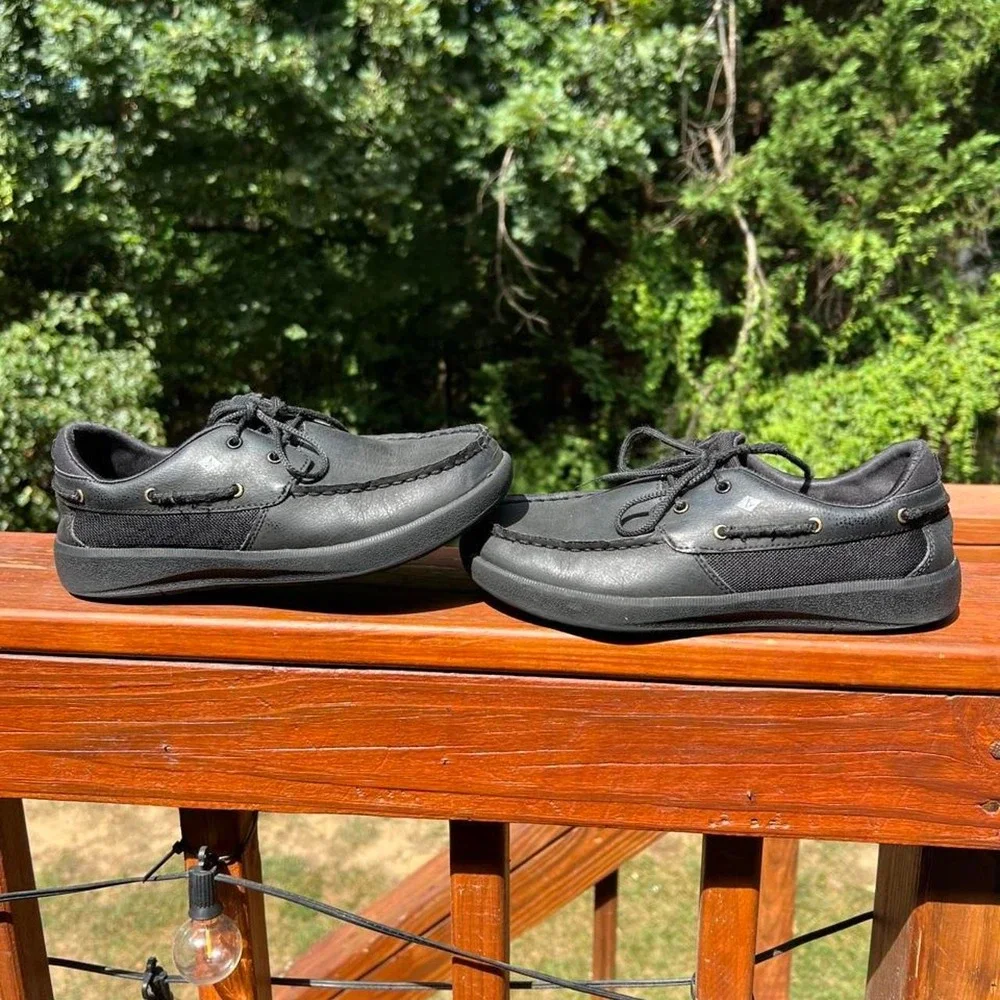 Sperry Youth 5 Boy's Convoy Black Lace up Slip on Dress Boat Shoes